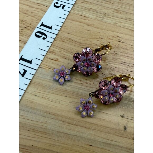 Pink & Purple Floral Swarovski Crystal Earrings By Joan Rivers, Vintage - Picture 8 of 11